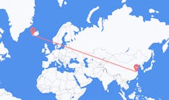 Fly fra byen Changzhou, Kina til byen Reykjavik, Island