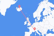 Vluchten van Turijn, Italië naar Akureyri, IJsland