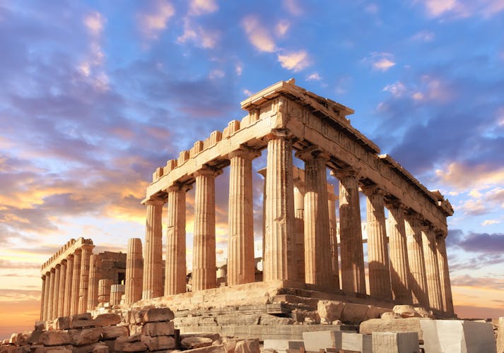Photo of Parthenon temple at sunset. Acropolis in Athens, Greece.