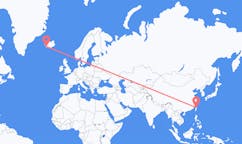 Fly fra byen Taipei, Taiwan til byen Reykjavik, Island