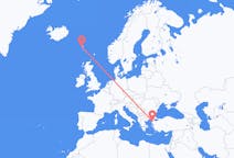 Vluchten van Sørvágur, Faeröer naar Kanakkale, Turkije