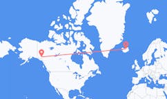 Flyreiser fra byen Whitehorse, Canada til byen Akureyri, Island