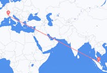 Flyrejser fra Malacca City, Malaysia til Torino, Italien