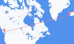 航班从加拿大鲍威尔河 (不列颠哥伦比亚省)市到雷克雅维克市，冰岛塞尔