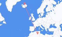 Flyg från staden Hassi Messaoud, Algeriet till staden Akureyri, Island