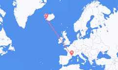 Fly fra byen Béziers, Frankrig til byen Reykjavik, Island