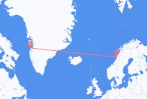 Vluchten van Sandnessjøen, Noorwegen naar Aasiaat, Groenland