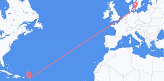 从圣基茨和尼维斯出发目的地 丹麦航班