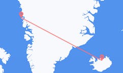航班从格陵兰乌佩纳维克市到阿克雷里市，冰岛塞尔