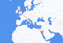 Flyreiser fra Yanbu, Saudi-Arabia til Birmingham, England