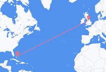 Flyreiser fra Nord Eleuthera, Bahamas til Leeds, England