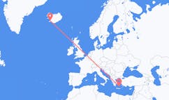航班从希腊圣托里尼市到雷克雅维克市，冰岛塞尔