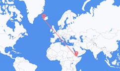 航班从埃塞俄比亚塞梅拉市到雷克雅维克市，冰岛塞尔