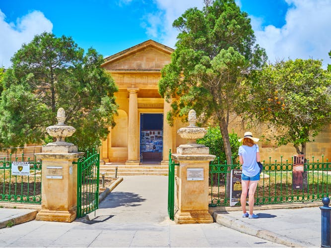 Mdina Rabat, Malta -  Domvs Romana museum facade. Day view of entrance to Roman ruins aristocratic house museum with mosaics.