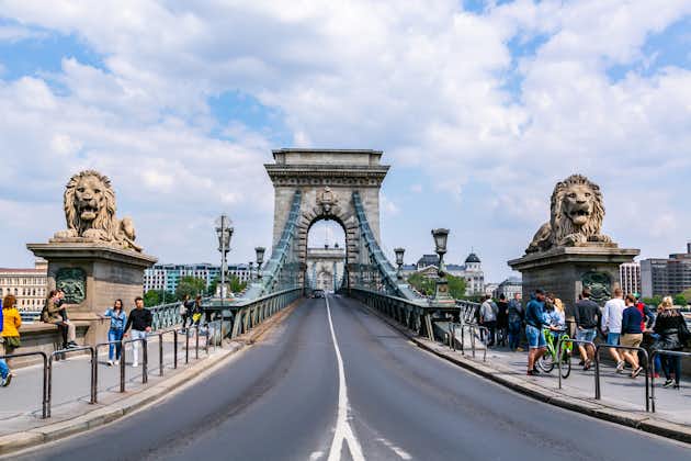 Photo of People on the Széchenyi Chain Bridge in Budapest ,Hungary.