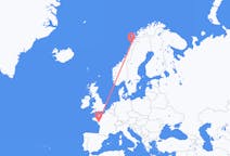 Flyg från Nantes, Frankrike till Bodø, Norge