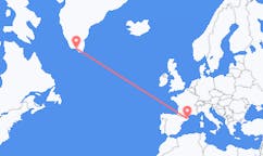 グリーンランドのナルサクから、スペインのジローナまでのフライト