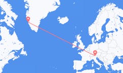Vluchten van Bozen, Italië naar Nuuk, Groenland