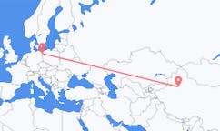 Flyg från Korla, Kina till Szczecin, Polen