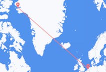 オランダのアムステルダムから、グリーンランドのカーナークまでのフライト