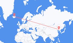 Fly fra byen Shenyang, Kina til byen Akureyri, Island