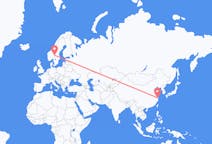 中国の上海から、スウェーデンのロールバックスネスまでのフライト