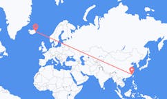 Flyreiser fra byen Fuzhou, Kina til byen Egilsstaðir, Island