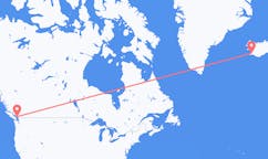 Fly fra byen Vancouver til byen Reykjavik