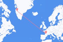 フランスのベルジュラックから、グリーンランドのカンゲルルススアークまでのフライト