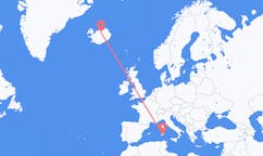 Fly fra byen Cagliari, Italien til byen Akureyri, Island