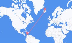 航班从哥伦比亚巴兰基亚市到阿克雷里市，冰岛塞尔