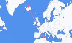 航班从阿尔及利亚君士坦丁市到阿克雷里市，冰岛塞尔
