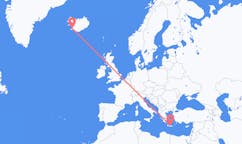 航班从冰岛雷克雅维克市到伊拉克利翁市，希腊塞尔