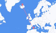 航班从阿尔及利亚贝贾市到阿克雷里市，冰岛塞尔