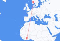 Flyreiser fra Abidjan, Elfenbenskysten til Kristiansand, Norge