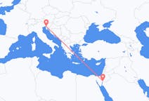 Vluchten van Akaba, Jordanië naar Triëst, Italië