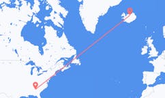 航班从美国亚特兰大市到阿克雷里市，冰岛塞尔