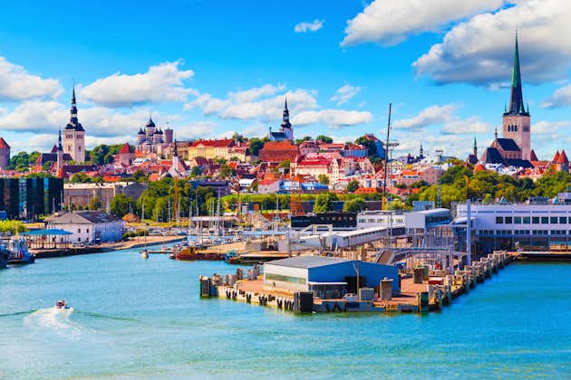 Photo of Scenic summer view of the Old Town and sea port harbor in Tallinn.