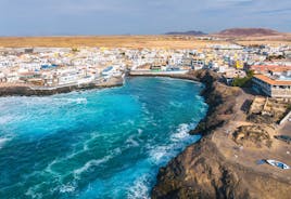 Photo of scenic aerial view of colorful traditional village of El Cotillo in Northen part of island. Canary islands of Spain.