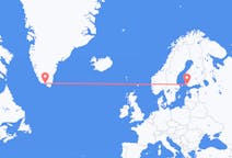 Vuelos de qaqortoq, Groenlandia a turkú, Finlandia