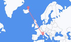 Loty z Thorshofn, Islandia do Calviego, Francja