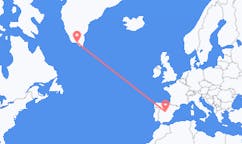 グリーンランドのナルサクから、スペインのマドリッドまでのフライト