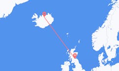 Vluchten van de stad Edinburgh, Schotland naar de stad Akureyri, IJsland