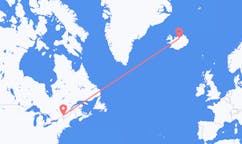 Fly fra byen Montreal, Canada til byen Akureyri, Island