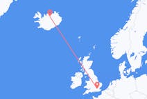 Vluchten van Londen, Engeland naar Akureyri, IJsland
