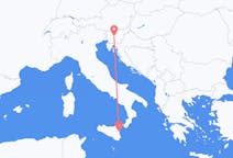 Flights from Ljubljana in Slovenia to Catania in Italy