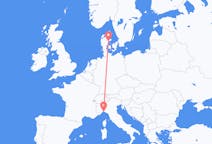 Vluchten van Aarhus, Denemarken naar Genua, Italië