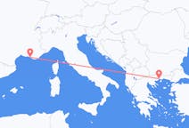 フランスのマルセイユから、ギリシャのカバラ県までのフライト