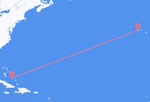 Flyreiser fra Deadman's Cay, Bahamas til Pico, Portugal