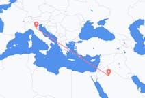 Flyrejser fra Al Jawf-regionen, Saudi-Arabien til Bologna, Italien